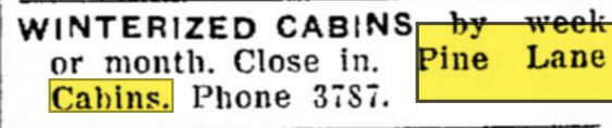Pine Lane Cabins - Dec 1954 Ad